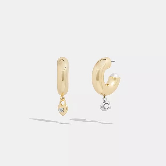 NWT Coach Signature Chunky Heart Hoop Earrings - Picture 4 of 5